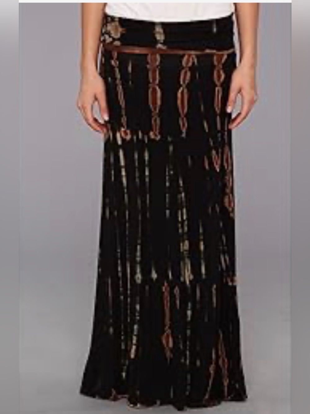 Black Maxi Skirt with Brown Patterned Accents